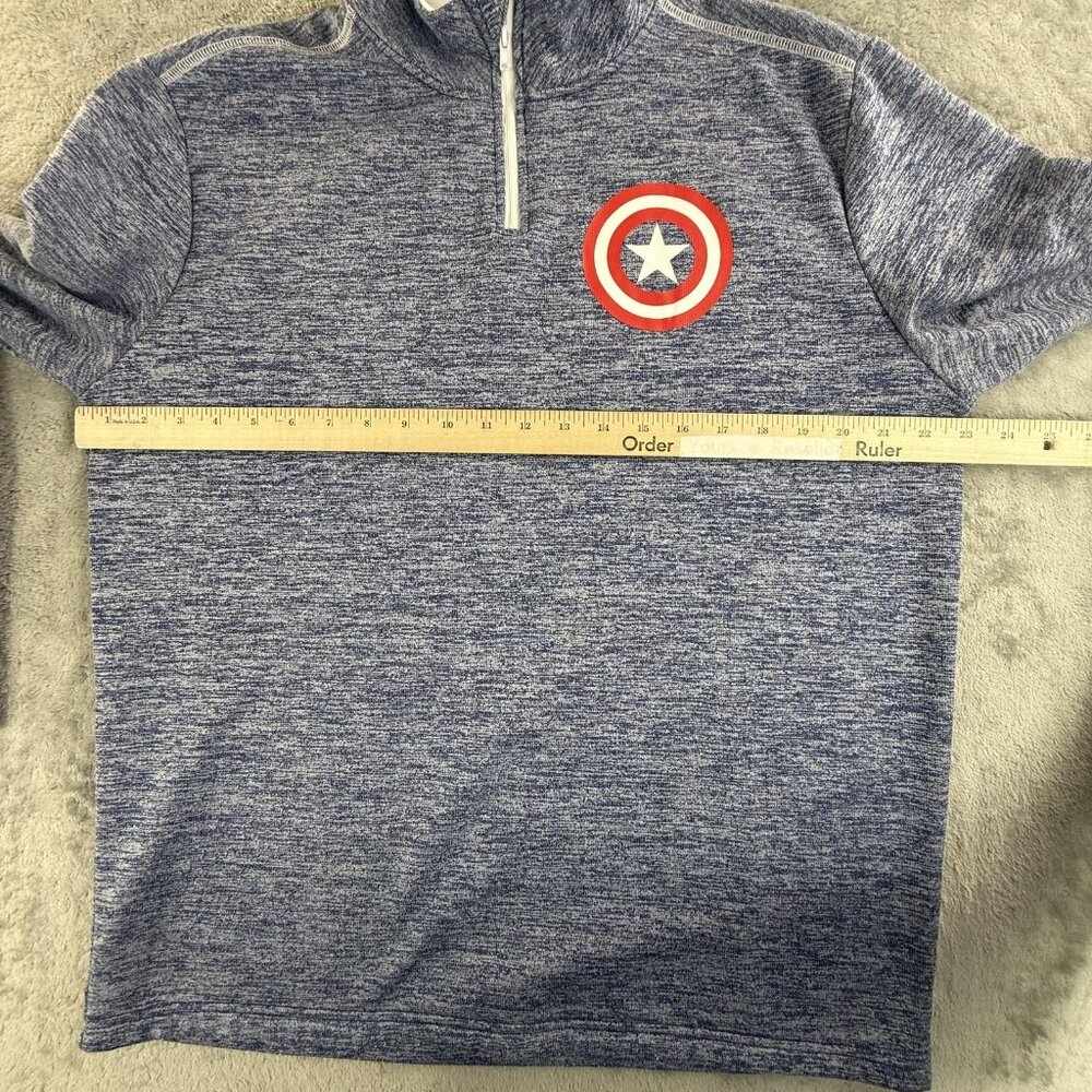 Marvel Captain America Shield Pullover Mens Medium Blue Quarter Zip Heathered - Picture 5 of 13